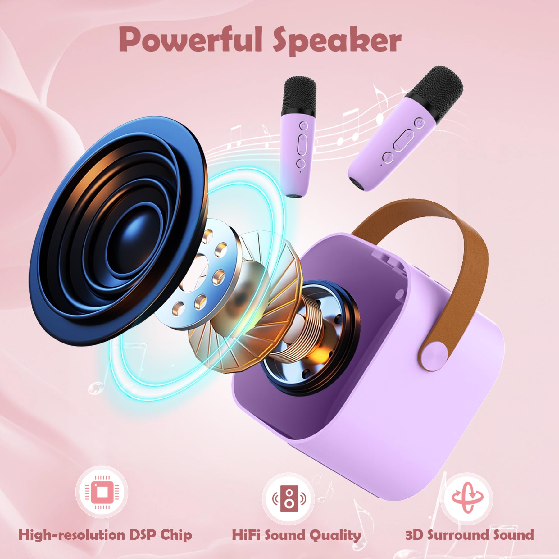 Karaoke Machine for Kids Adults, Altavoz de Karaoke portátil para niños con micrófono inalámbrico, Regalos para niñas de 4, 5, 6, 7, 8, 9, 10, 12 + Fiesta de cumpleaños de año