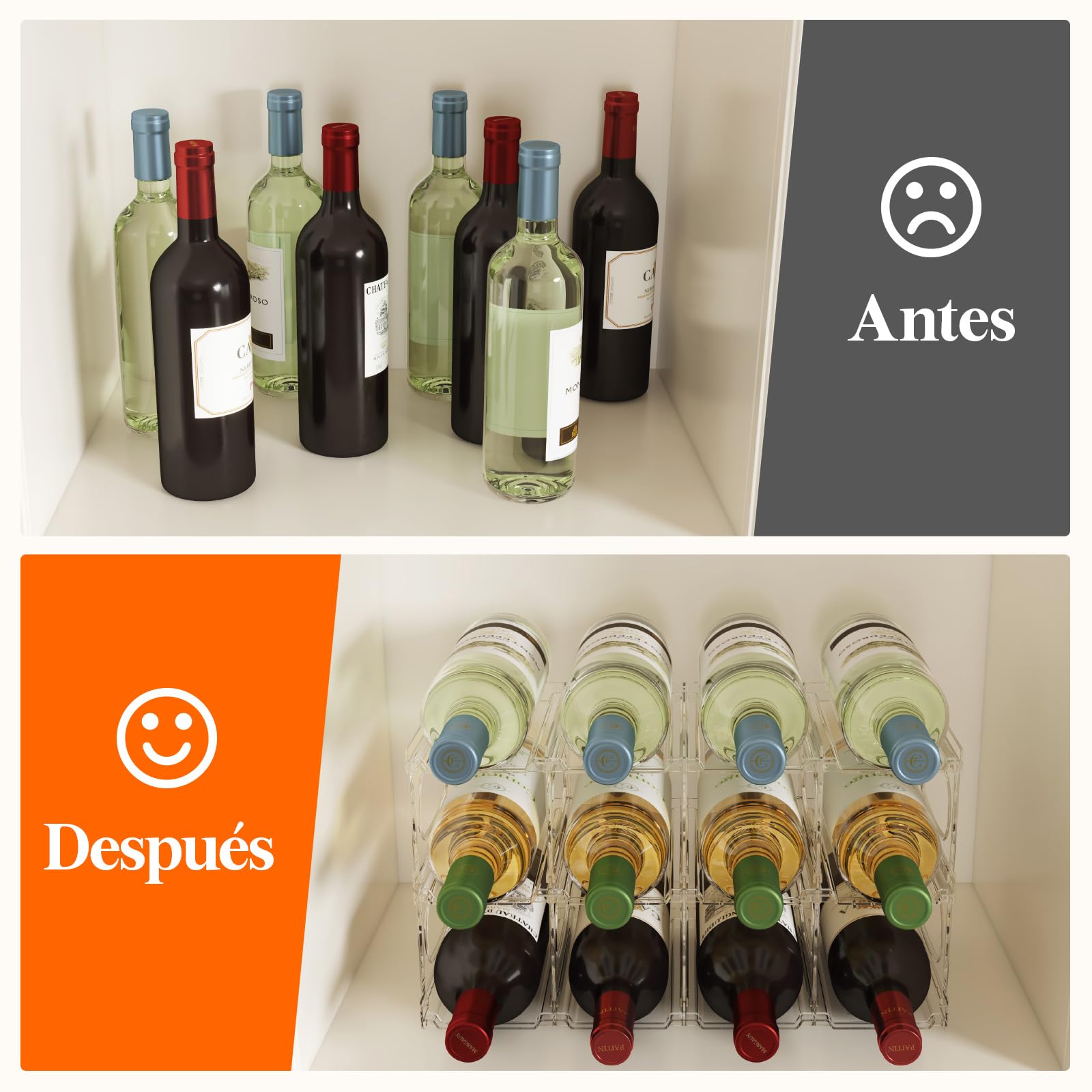 Lifewit Botellero Frigorifico para 12 Botellas, 3 Niveles Apilables Botellero para Vino, 42 x 20 x 23 cm Organizador Botellas
