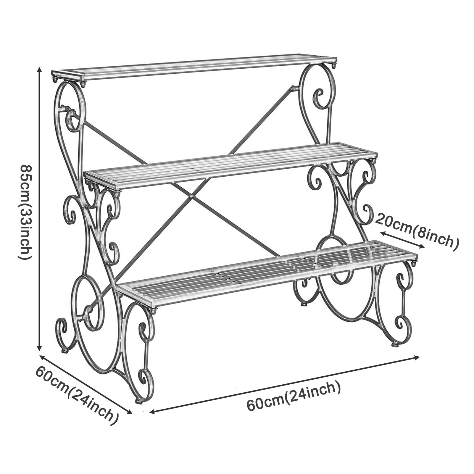 Support échelle à 3 niveaux pour plantes - Autonome - Gain de place - Pour intérieur ou extérieur - Pour jardin, terrasse, balcon