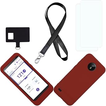 SNK Premium Silicone Protective case with Camera Cutout Includes Lanyard + Lanyard Patch + Screen Protector for Omnipod 5 Receiver Continuous Glucose Monitoring Red