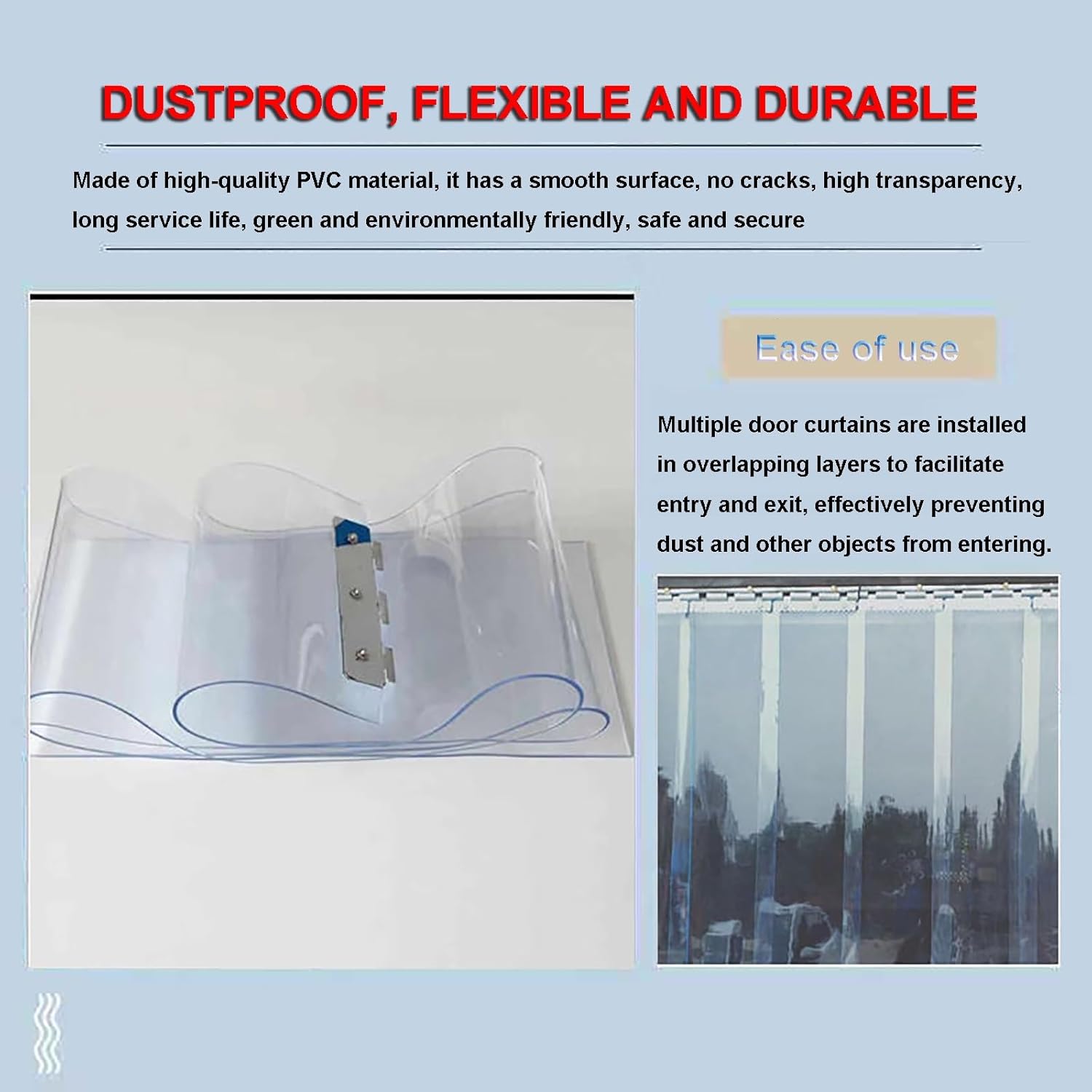 PVC Door Strips Clear Vinyl Curtain,Transparent PVC Waterproof Door Curtain Kit，Clear Plastic Vinyl Strip Doors for Freezer, Commercial,Freezers,Warehouse Doors(225x210cm/88.58x82.68in)