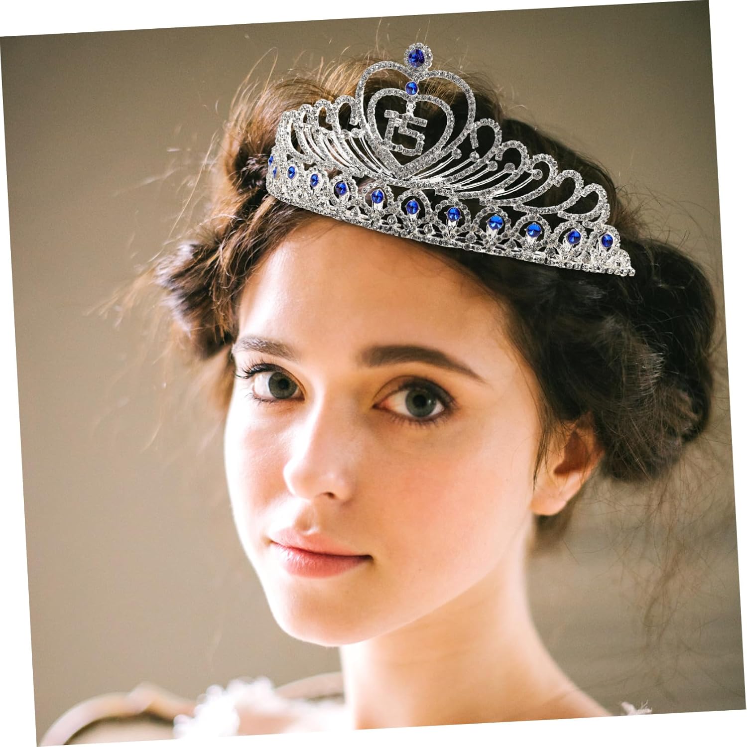 Birthday Party Rhinestone Tiara Crown Headband Blue Sweet 15 Quinceanera Girls Accessory 6.69X5.51X3.54 Inch