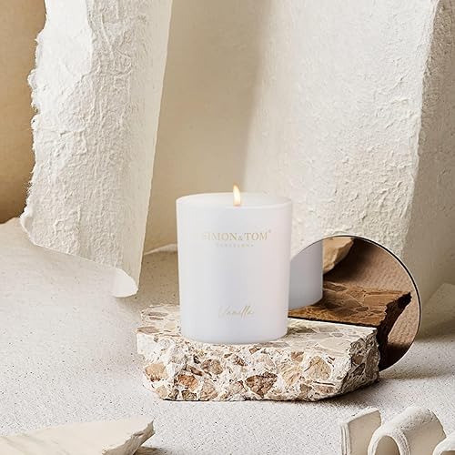 Miniatura 6 de Simon&Tom - Vela de vainilla de alta calidad altamente perfumada de 10 onzas, combustión de 100 horas, cera de soja orgánica natural, tarro de vela