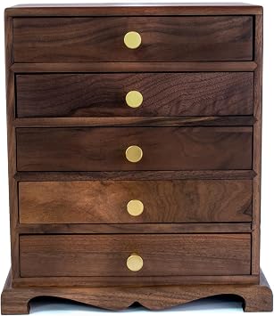 Luxurious Black Walnut Wood Jewelry Storage Organizer Carbinet Armoire with Five Drawers for Wife, Girlfriend,Elevate Your Bedroom Decor with Elegance