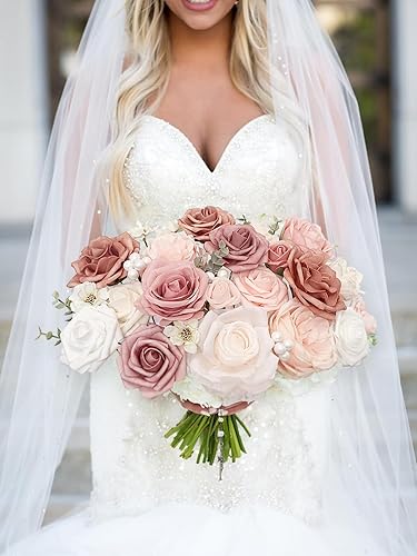 Vista 47 de White Rose Artificial Flowers Fake Flower Bulk with Stems for DIY Wedding Bouquet Bridal Baby Shower Centerpiece Table Decorations Silk Faux Floral