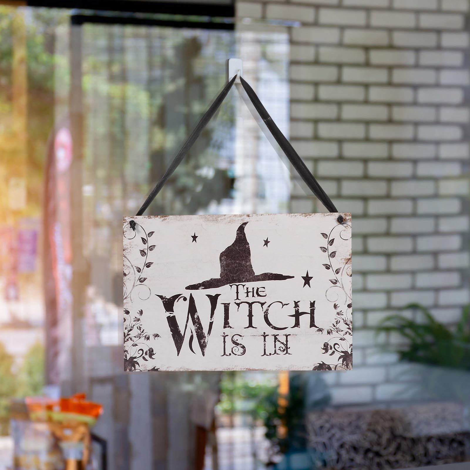 Cartel de Madera con Diseño de Sombrero de Bruja para Decoración de Halloween, Reutilizable Puertas en Centros Comerciales y Bares