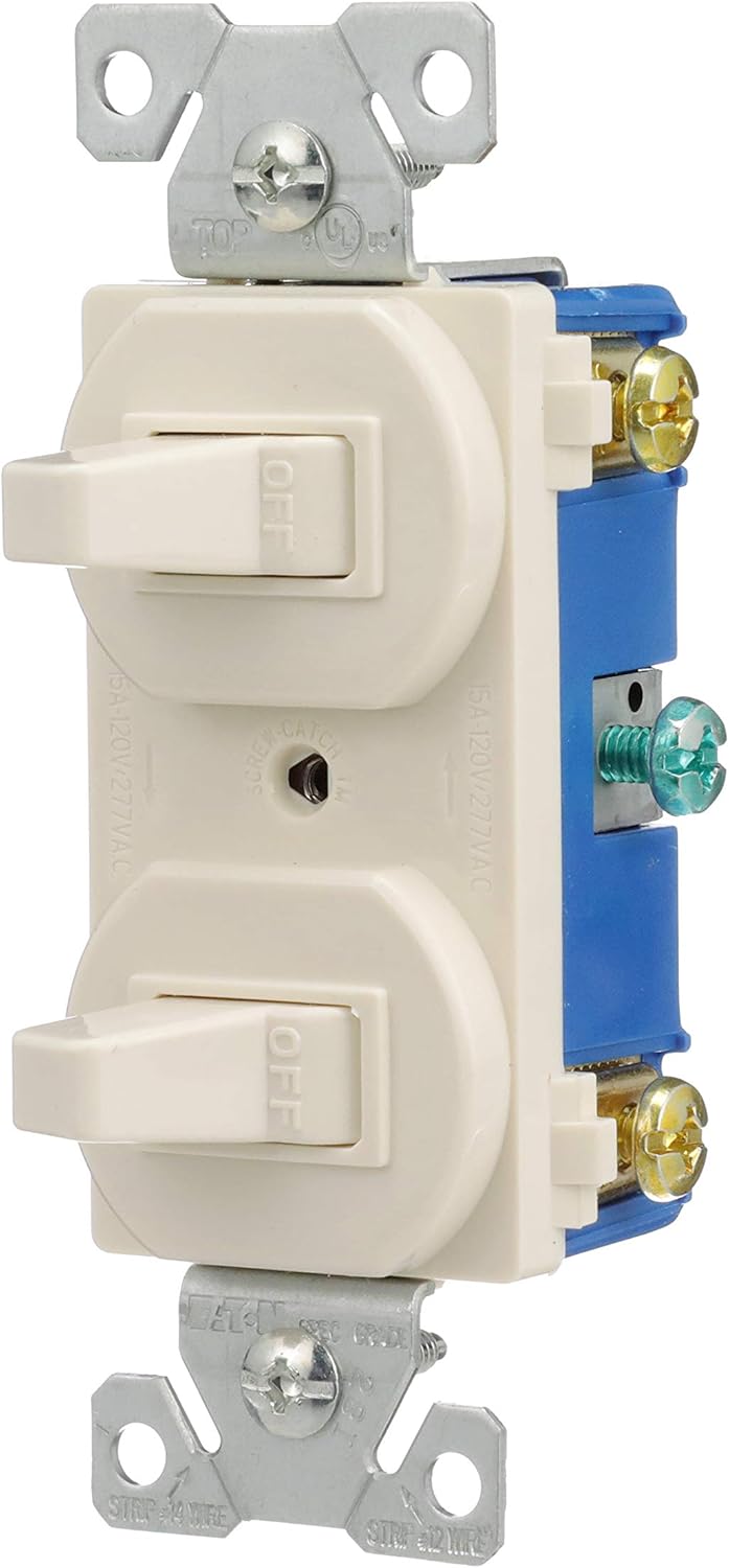 Eaton 271LA 15-Amps 120/277-Volt Traditional Heavy Duty Grade Two Single-Pole Switches, Light Almond