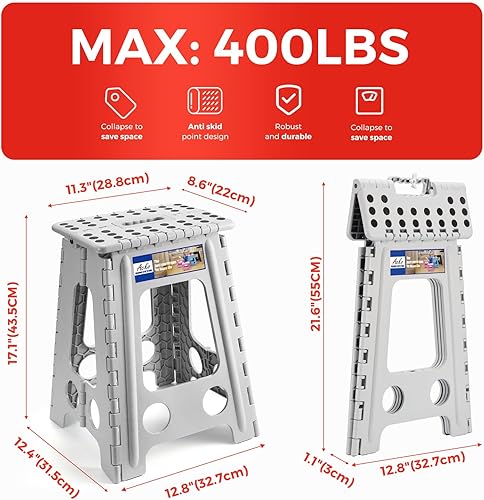 Miniatura 12 de Acko. Taburete plegable de 13 pulgadas de alto, resistente, para niños y adultos, cocina, jardín, baño, taburete con escalón. Blanco,Negro