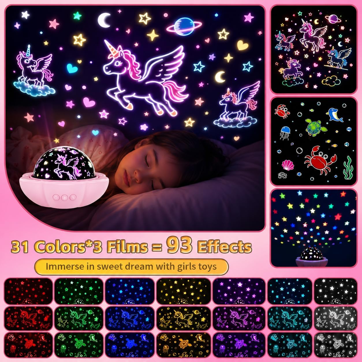 MINGKIDS Night Light for Kids, Unicorn Night Light Projector for Girls