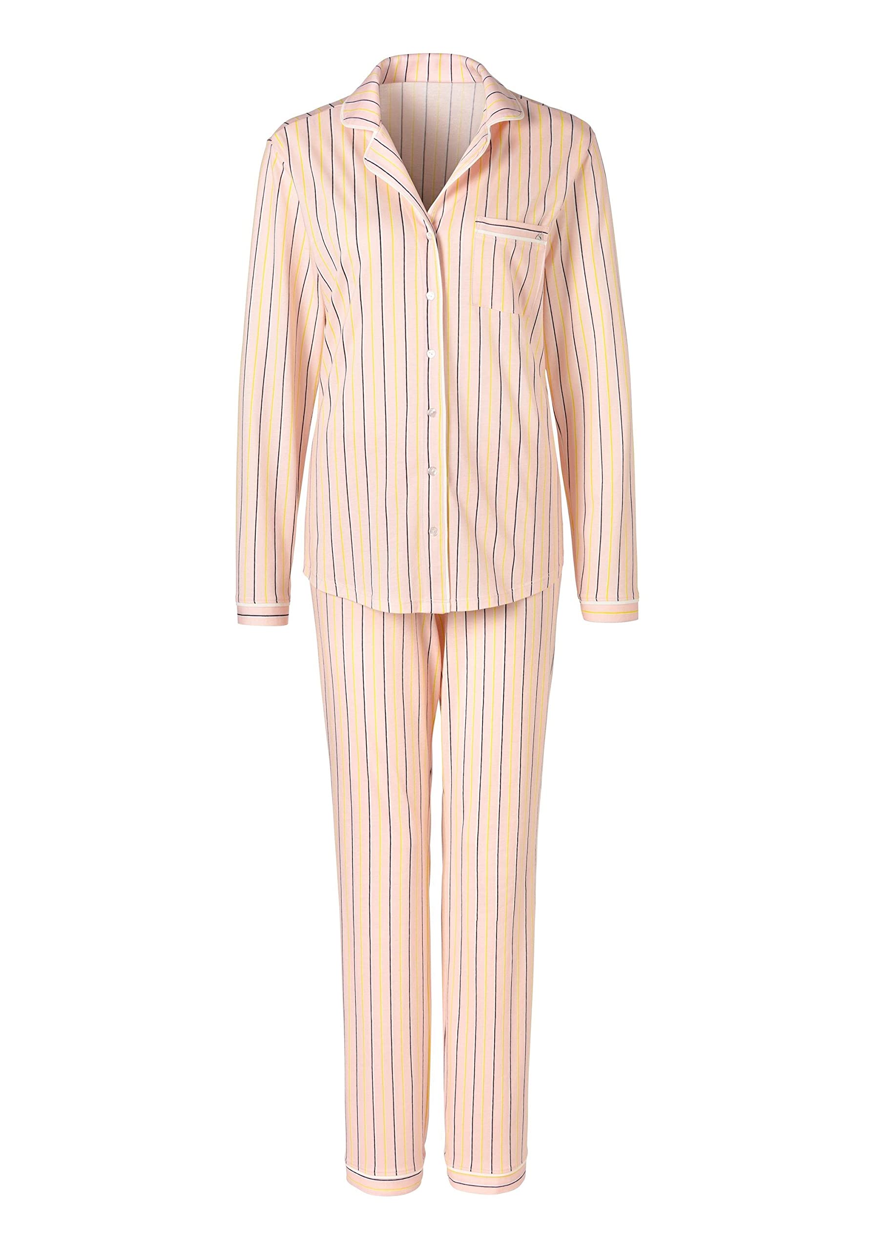 S.OLIVER Damen Pyjama Langarm Reverskragen Allover Streifen bedruckt