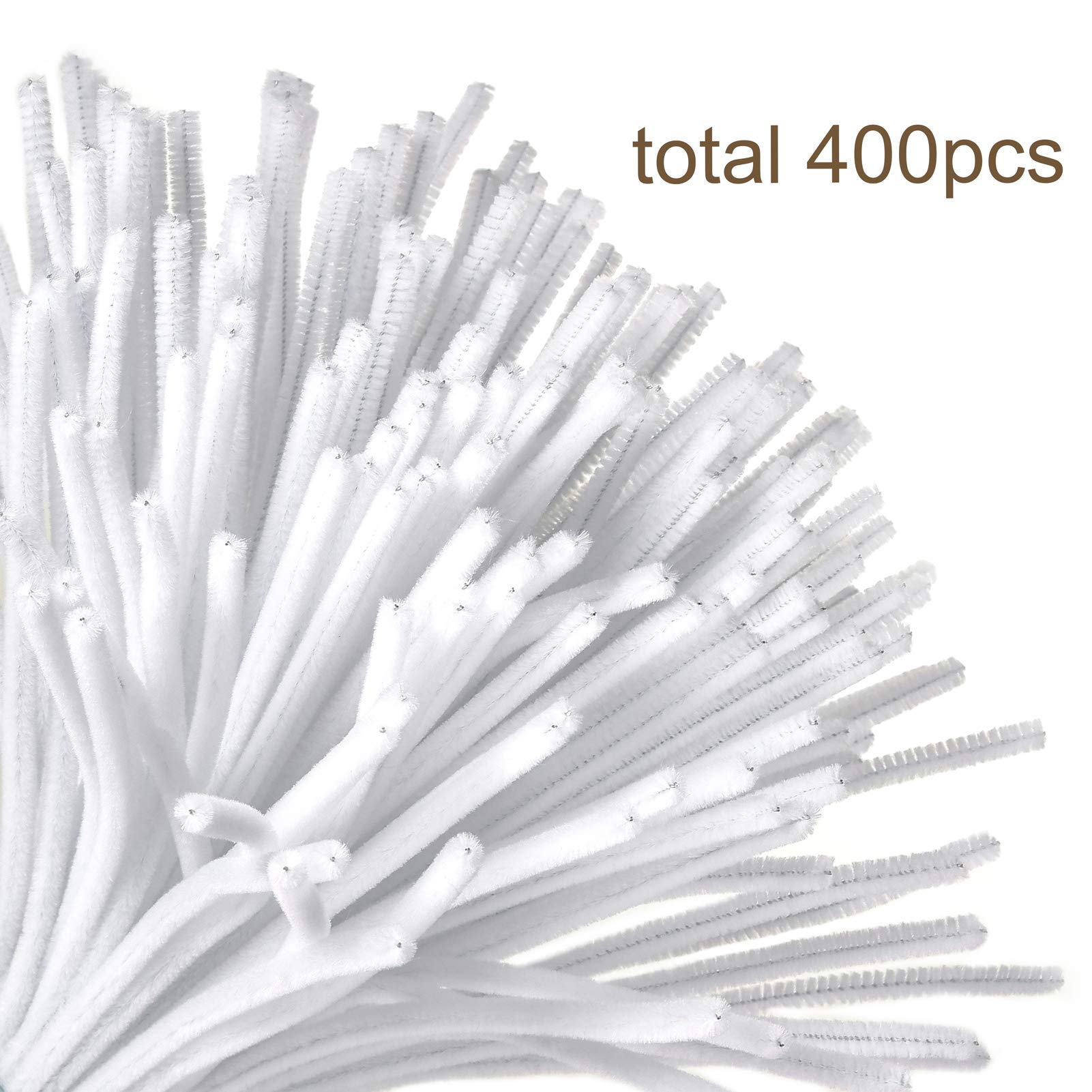 400 tallos de felpilla para limpiar pipas blancas, manualidades, fiestas, Navidad, 0.236 in x 12 pulgadas 6