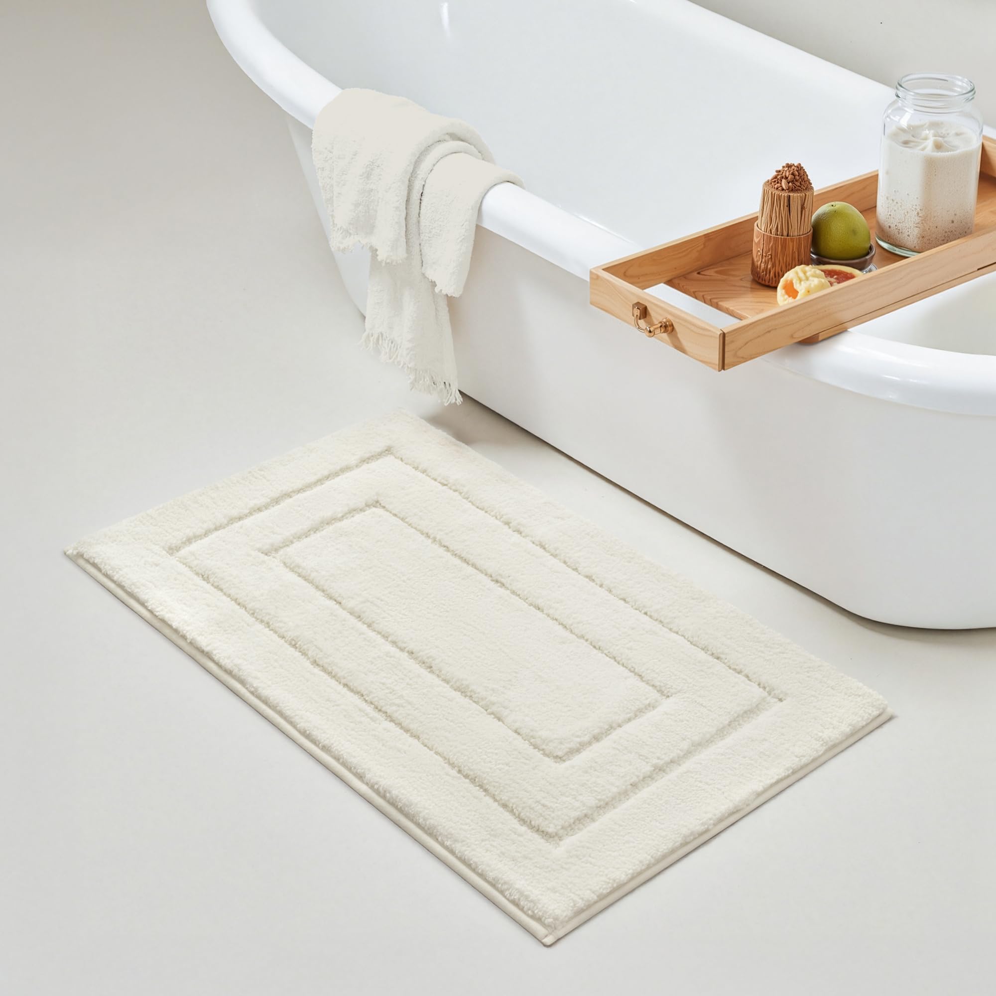 GRANNY SAYS Bathroom Rugs Non Slip, 16" x 24", Bath Rugs for Bathroom Washable, Bath Mats for Floor, Microfiber Bath Mat for Tub, Absorbent Bath Rugs for Shower Room, Ivory