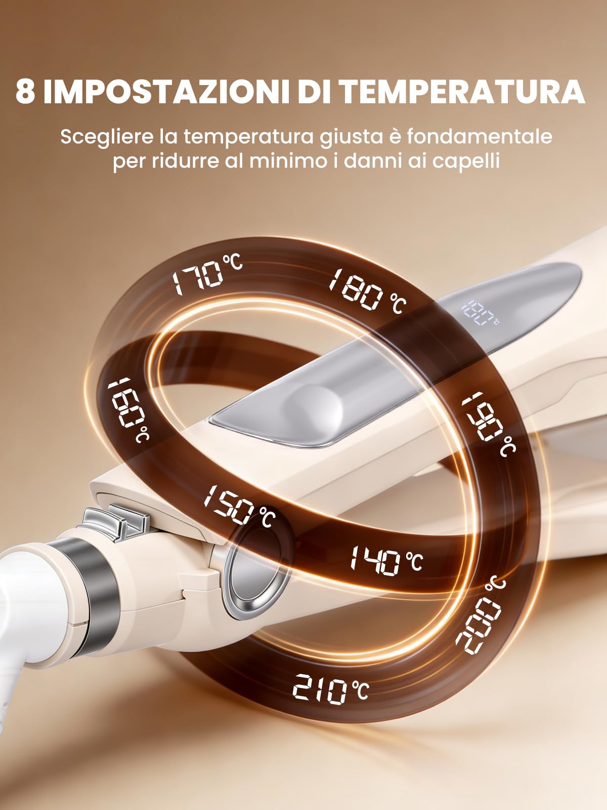 Piastra per Onde da Spiaggia Naturali 22mm | Riscaldamento Rapido PTC, 8 Livelli Temperatura (140–210°C), Ferro a Onde Sicuro con Spegnimento Automatico 60 Min