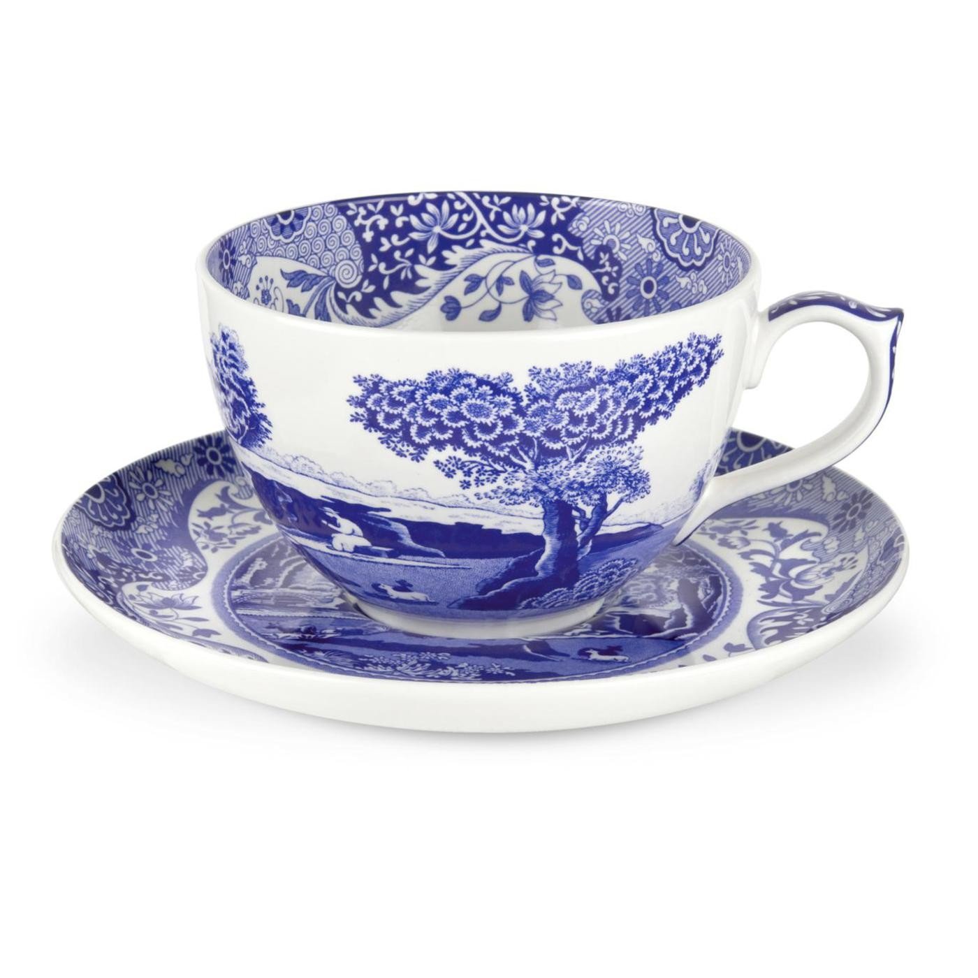Home & Gifts BLI1290-X Jumbo Cup & Saucer, Blue & White, 0.56L/20fl.oz