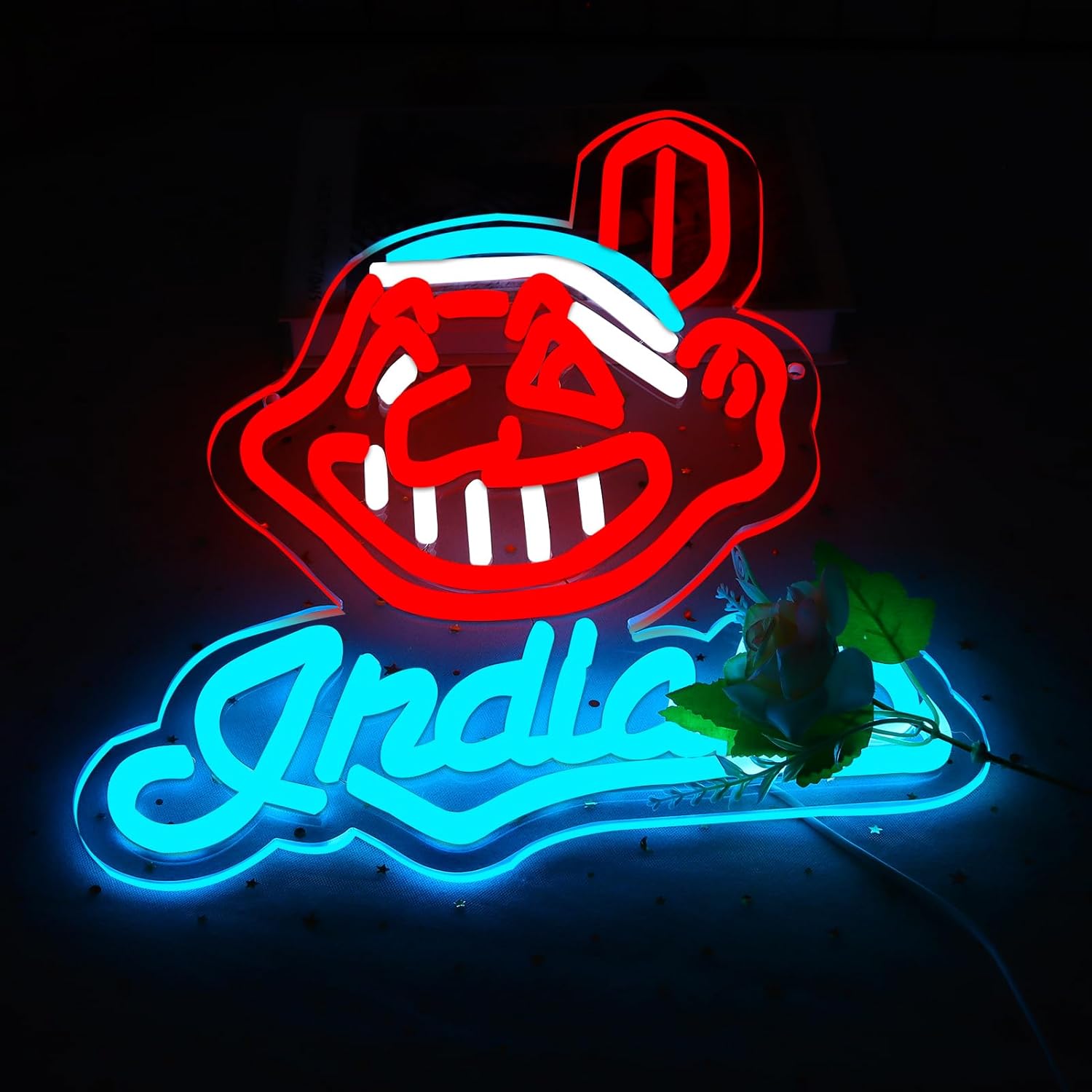 Indians Baseball Team Logo Neon Sign for Garage or Man Cave Decor,Gifts for Men Bright Neon for Party,Bar,Dorm,Office Wall Art and Game Room Decor. - Image 2