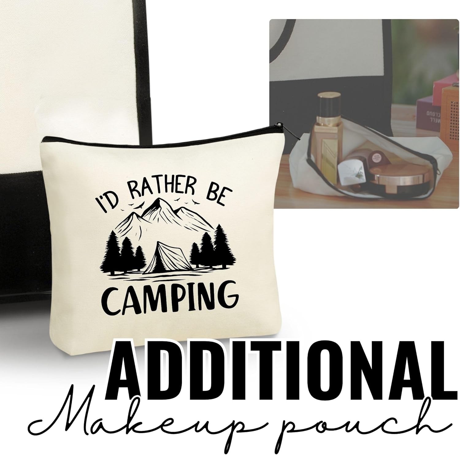 InnoBeta Camping Gifts for Women, Funny Canvas Tote Bag for Friends, Coworkers, Bag with Zipper & Shoulder Strap for Birthday, Rather Be Camping