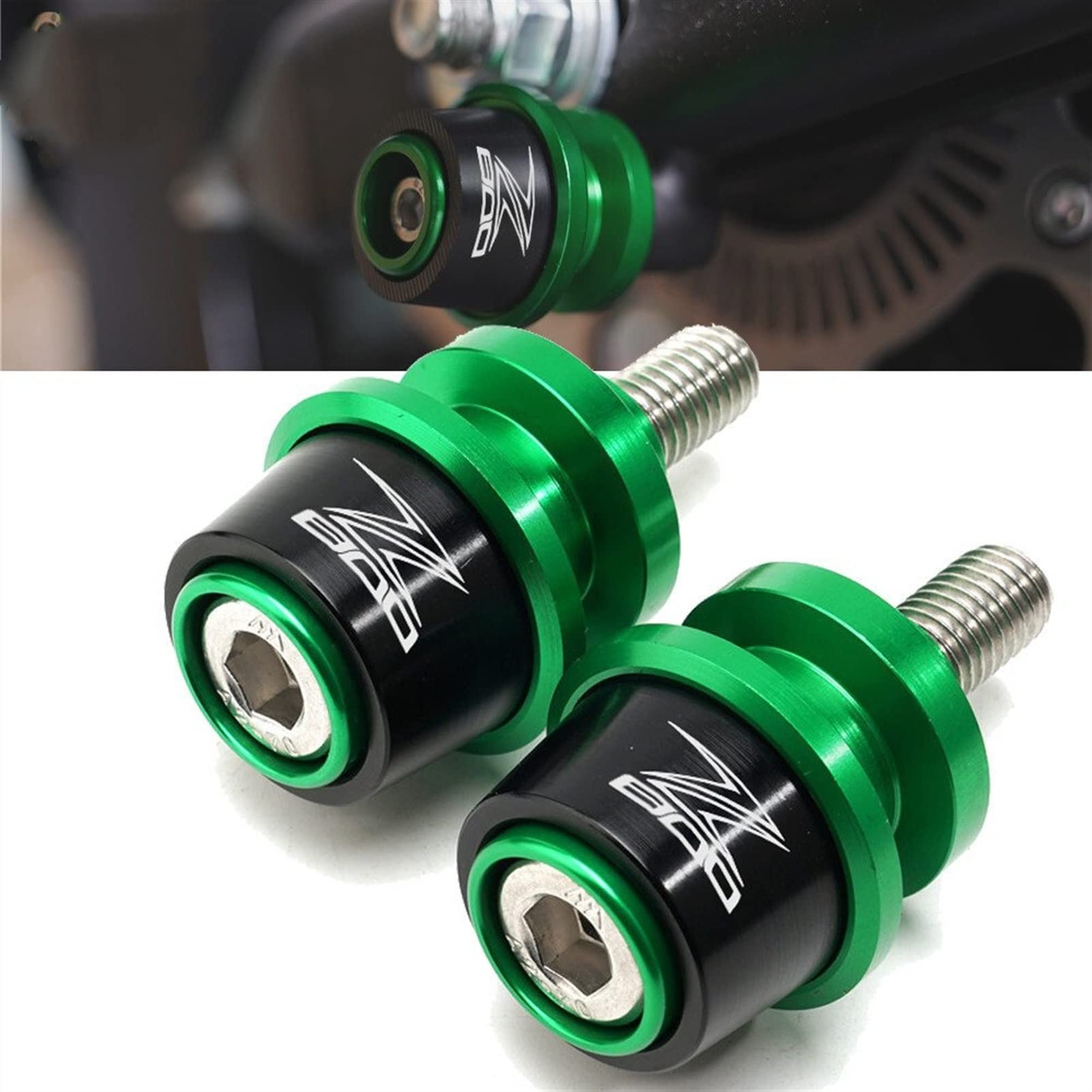 Bobines Curseur Bras Oscillant CNC Aluminium 8mm Pour Kawasaki Z800 2013-2016 - Couleur Verte