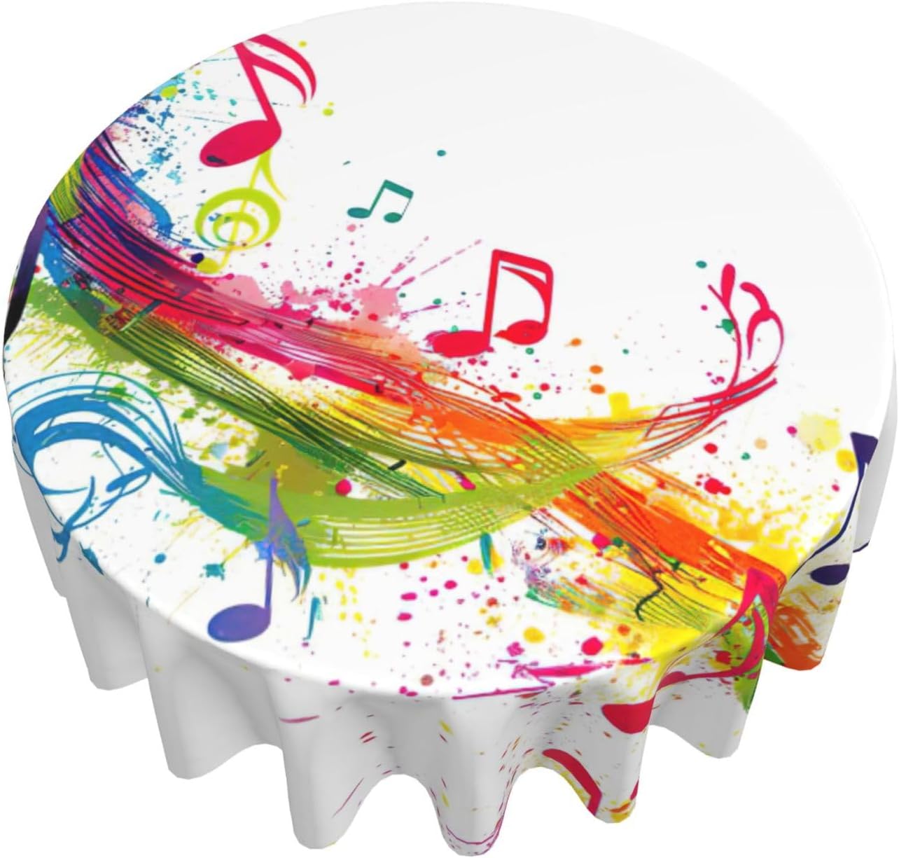 Colorful Music Notes Print Wrinkle Free Dining Table Cover for Birthday Party Farmhouse Tablecloths Up to 60 x 60 Inches