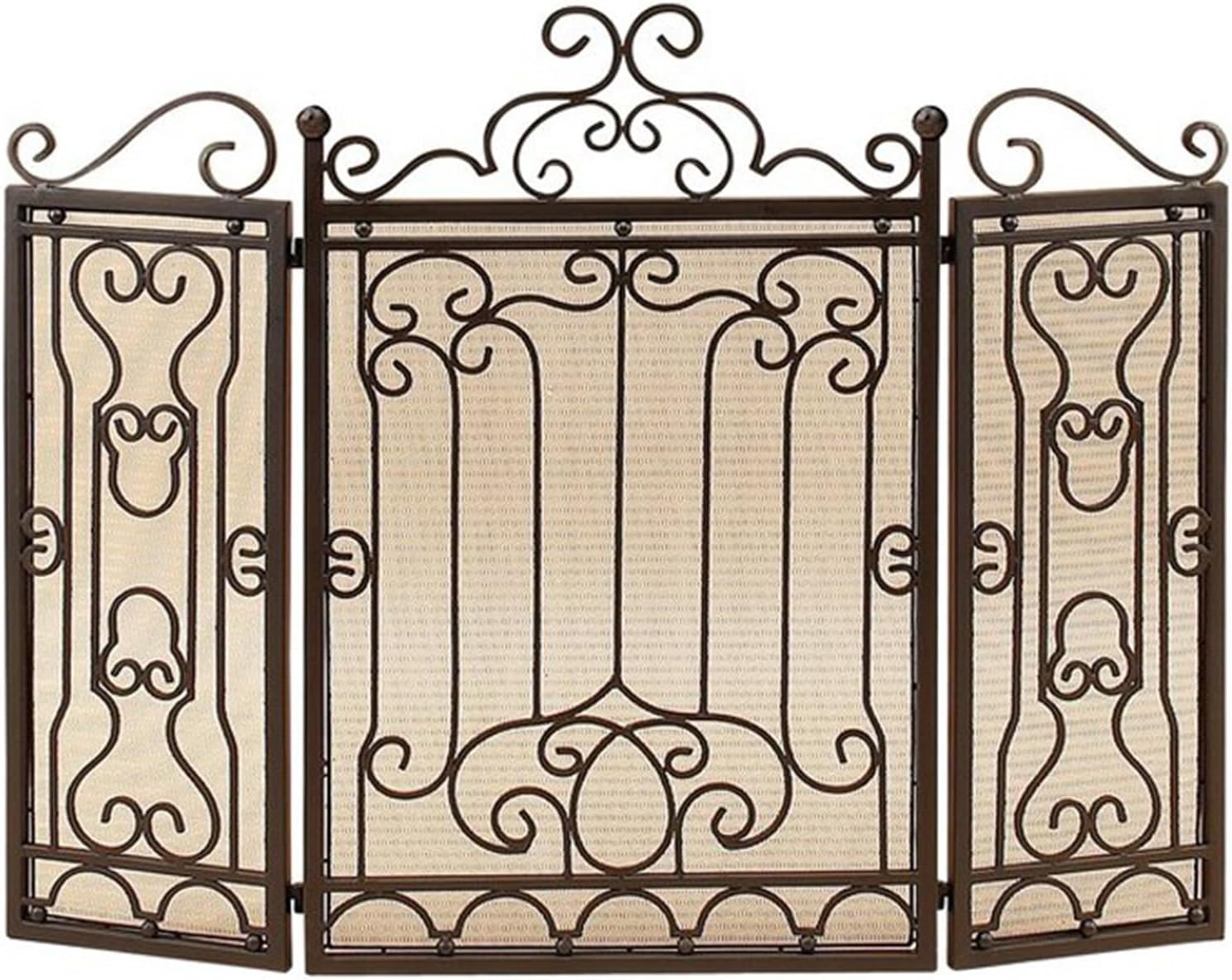 Extra Wide 122cm 3-Panel Fire Screen, Foldable Fireplace Spark Guard with Elegant Scrollwork, Ideal for Flame Furnace & Charcoal Fire Safety, Black