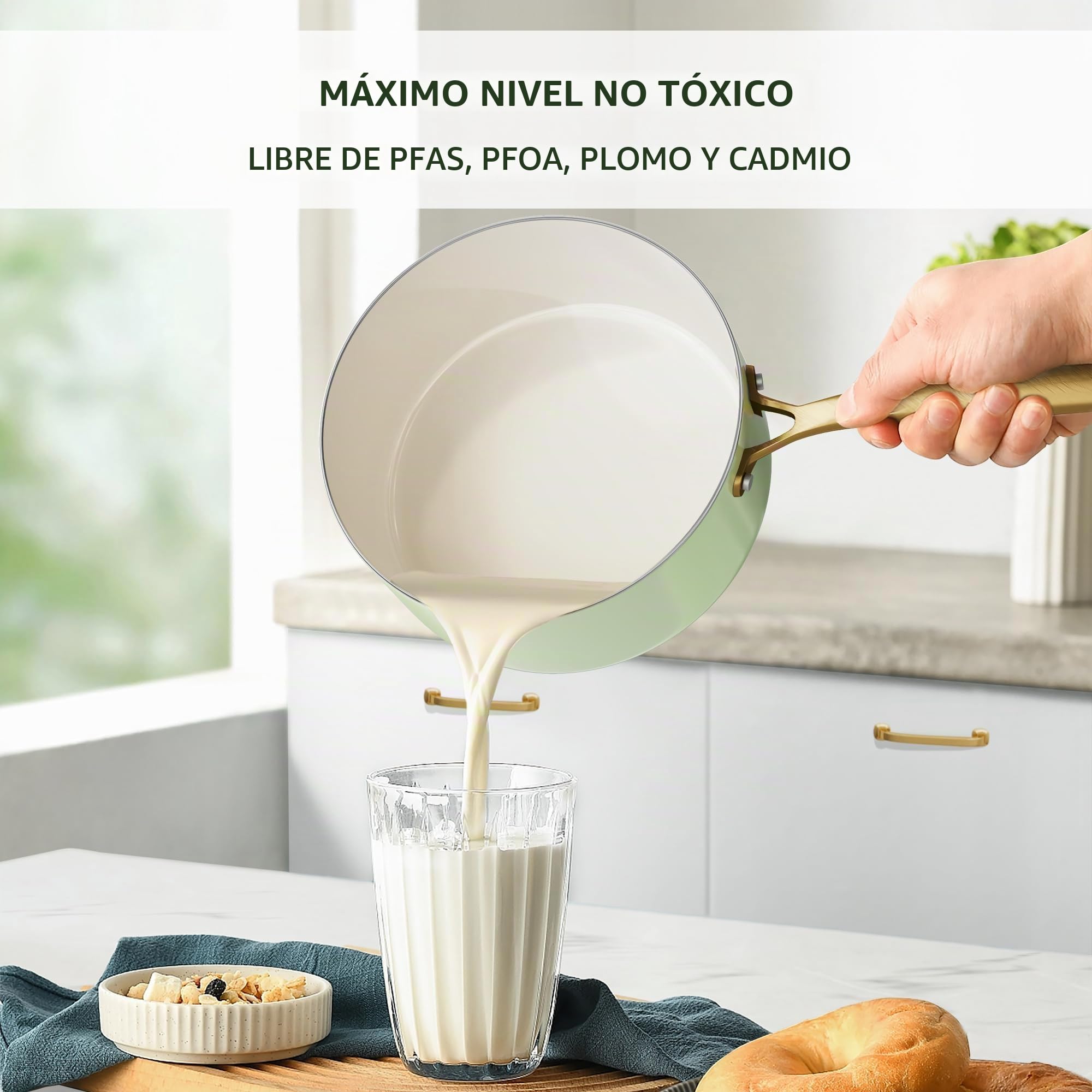 RIOVARM Inducción Juego de ollas y sartenes con Tapas, Cerámica Antiadherente Batería de cocina con juego de espátulas, Juego Esencial de Cocina para Regalos de Cocina, Olla, Sartén, Sin PFOA