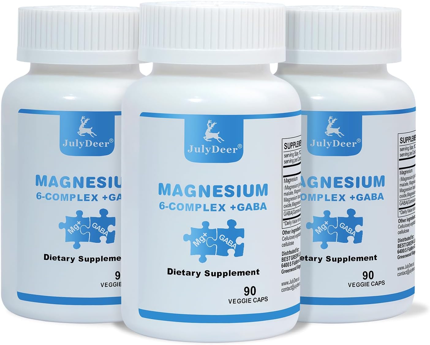 3 Bottles Sixfold Magnesium Complex | 350mg of Magnesium Glycinate, Malate, Citrate, Taurine, Oxide, Mg+ for Muscles,Nerves,& Energy, GABA Sleep Support | High Absorption | Vegan | 90 Capsules