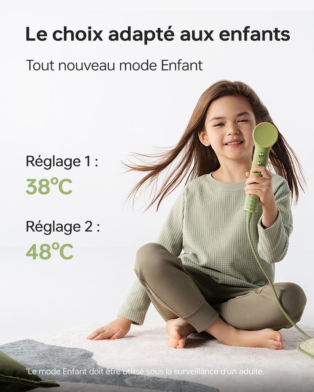 Laifen Mini Seche Cheveux de Voyage avec Sac, 110 000 tr/min, 299g, Vert | 110k Tr/Min, Sèche Ionique Voyage, 200M Ions Nég., 61dB, Étui Inclus.