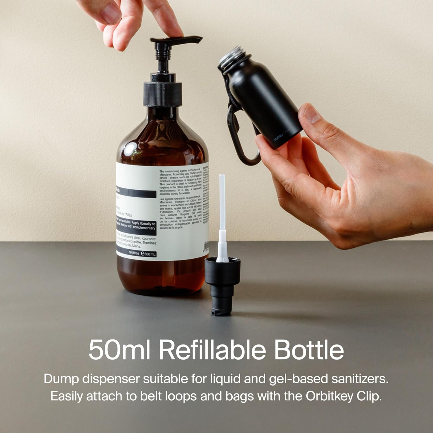 Orbitkey Clip-on Refillable Bottle 50ml - Black