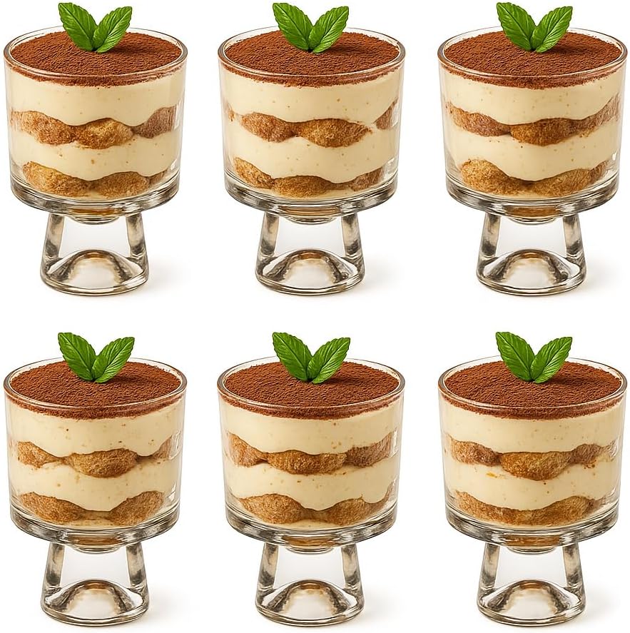 8 oz Glass Dessert Cups (Set of 6) Exquisite dessert cups for pudding, sundae, ice cream, cake, fruits, salads and cocktails - Perfect for use as trifle bowls(amber color)