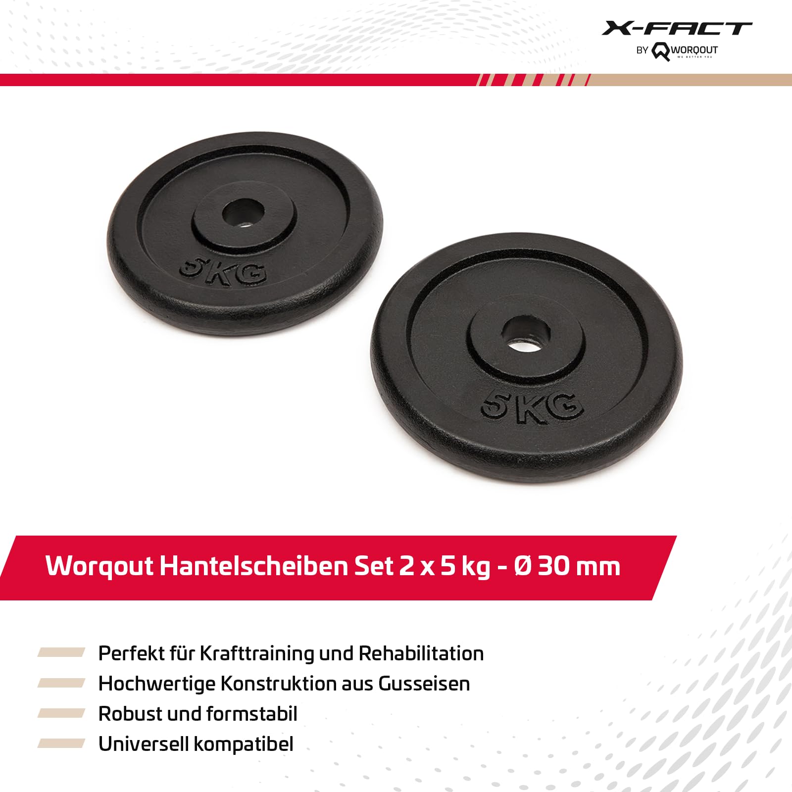 Set di dischi per bilanciere – 2 x 5 kg, Ø 30 mm, in ghisa per allenamento di forza