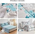 Flysheep Gray Botanical Bed in a Bag Queen Size 7 Pieces, Aqua Grey Leaves Elegant Floral Comforter Bedding Set All Season(1 Comforter, 1 Flat Sheet, 1 Fitted Sheet, 2 Pillow Shams and 2 Pillowcases)