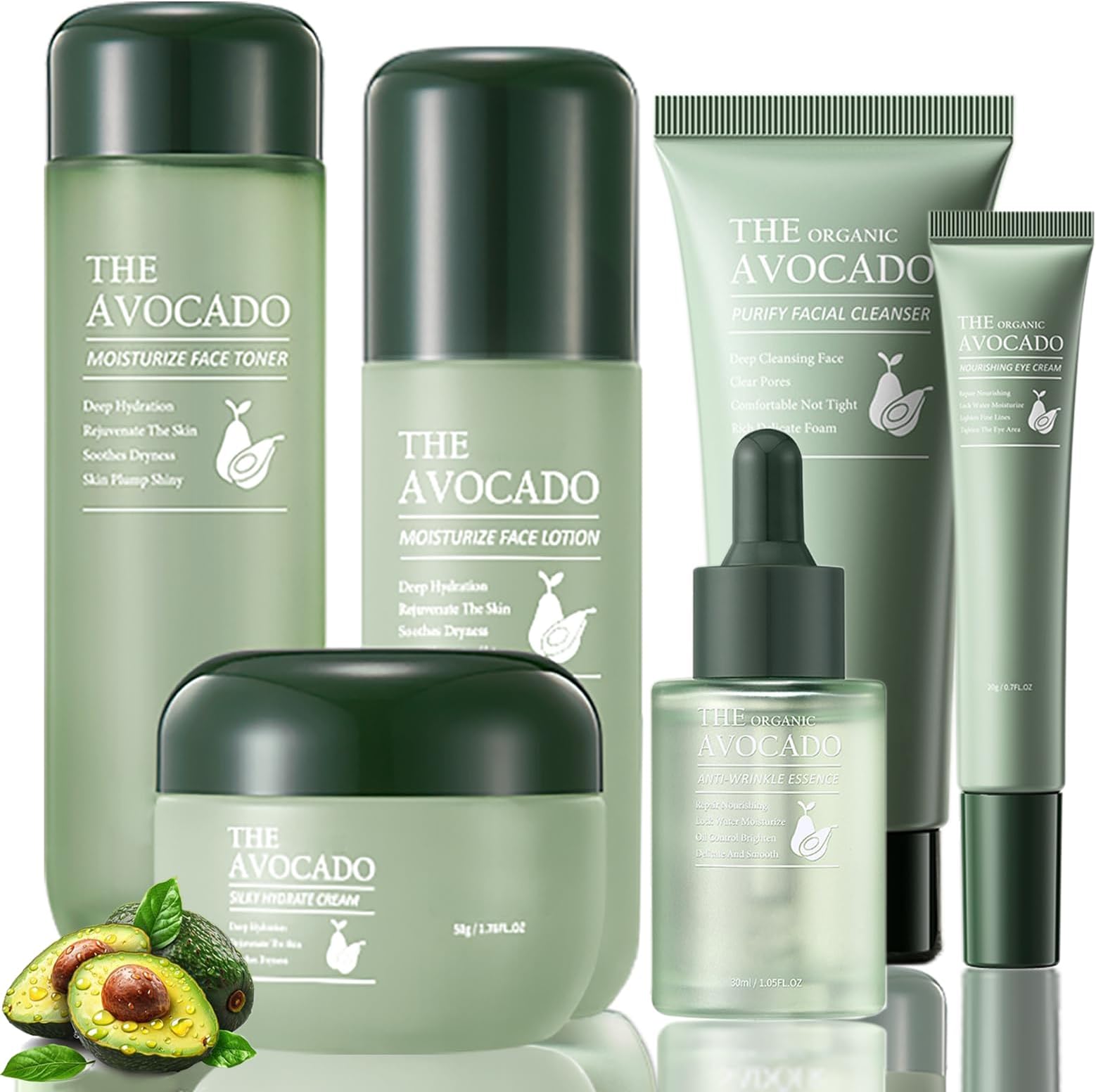 Avocado Skin Care Set for Women,6PCS Skincare Gift Kits,Stocking Stuffers,Christmas Gifts for Women,Moisturizing Korean Skincare Set with Facial Cleanser, Toner, Serum, Lotion,Cream, Eye Cream