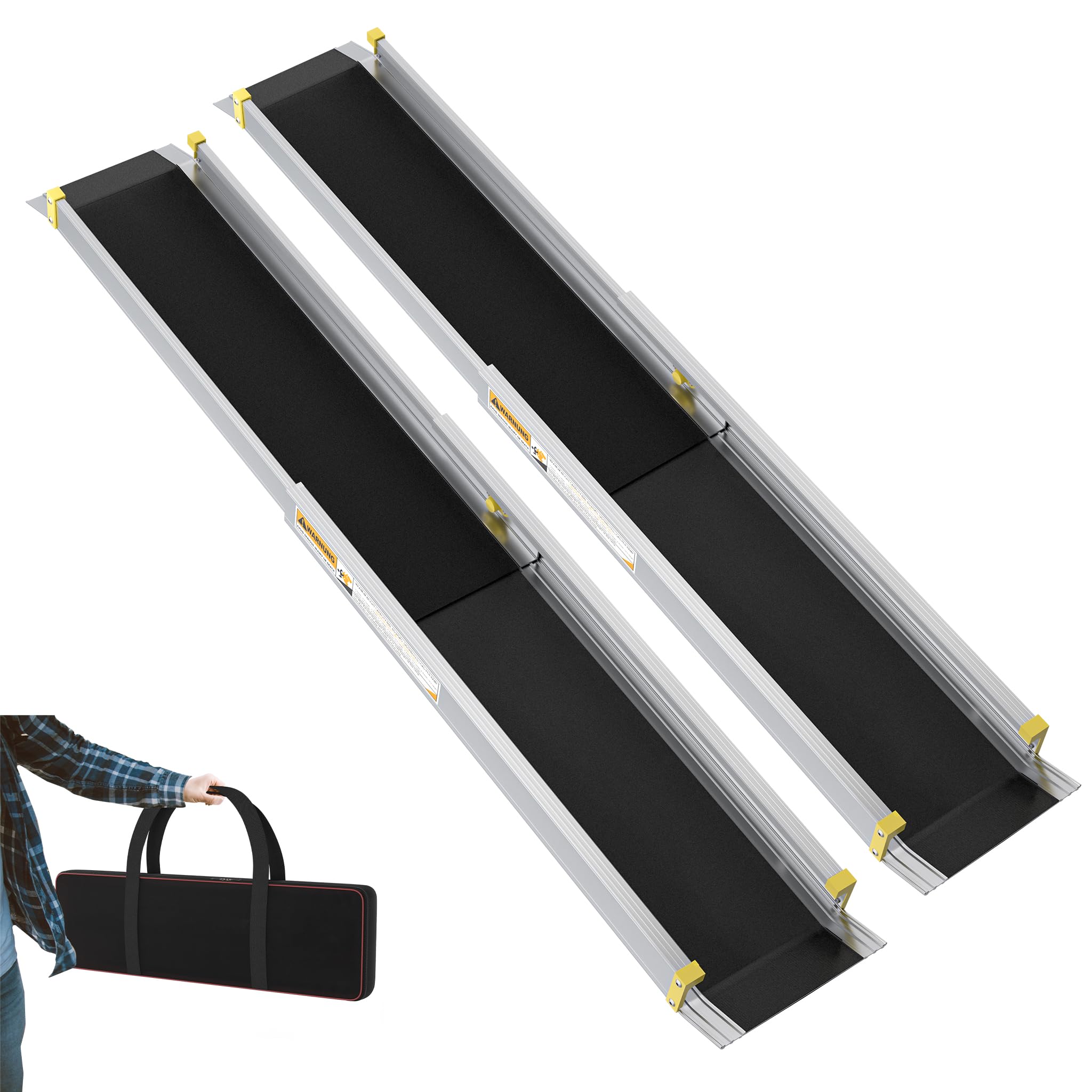 NAIZY Rampa telescópica para silla de ruedas, 121-213 cm, aluminio, con bolsa de almacenamiento, portátil, antideslizante, 15 cm de ancho, máx. 300 kg