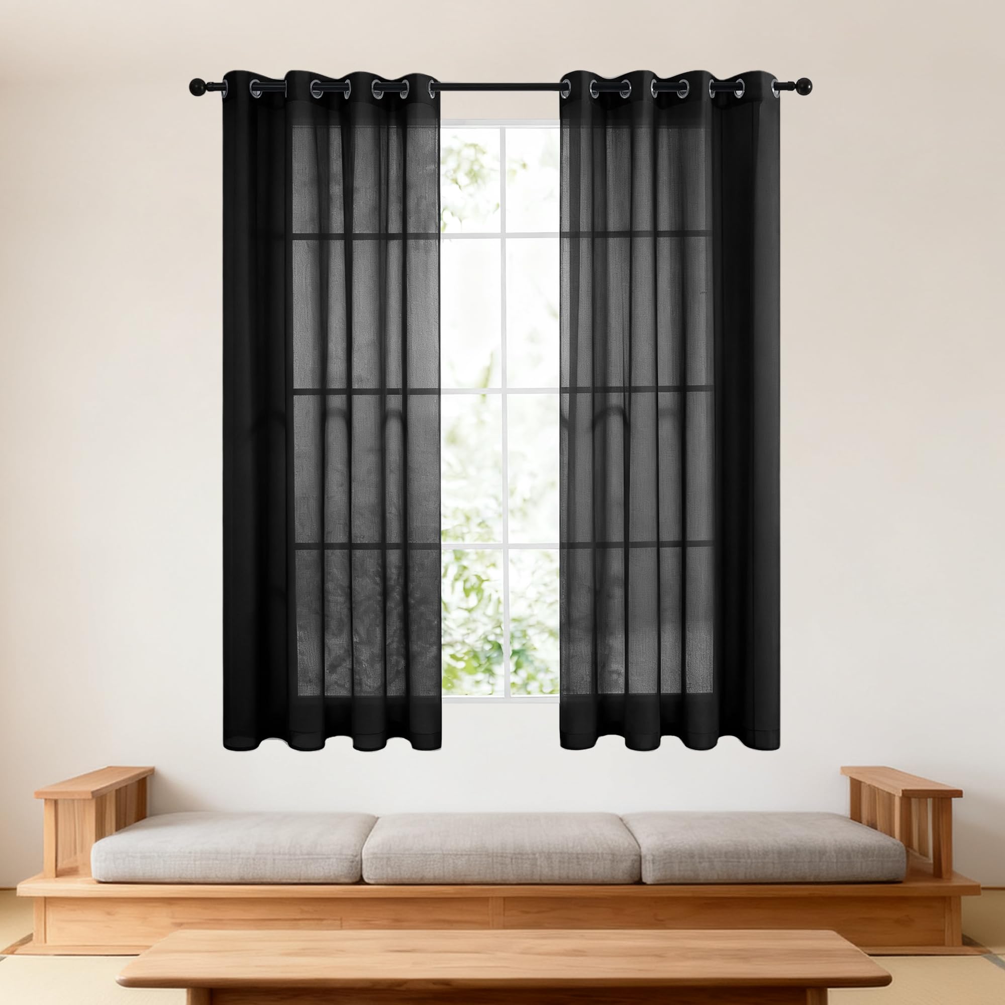 Tende Trasparenti Voile 150 x 300 cm Filtranti Luce Eleganti Tenda Semitrasparenti Interni Moderne per Finestre Camera da Letto Soggiorno Casa Moderna, Nero