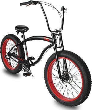 MICARGI SLUGO SS Shimano 7-Speed Fat Tire Cruiser Bike for Mens & Women, DISC Brake, 26x4 Wide Knobby Tires, Hi-Ten Steel Frame, City Country Beach Bicycle