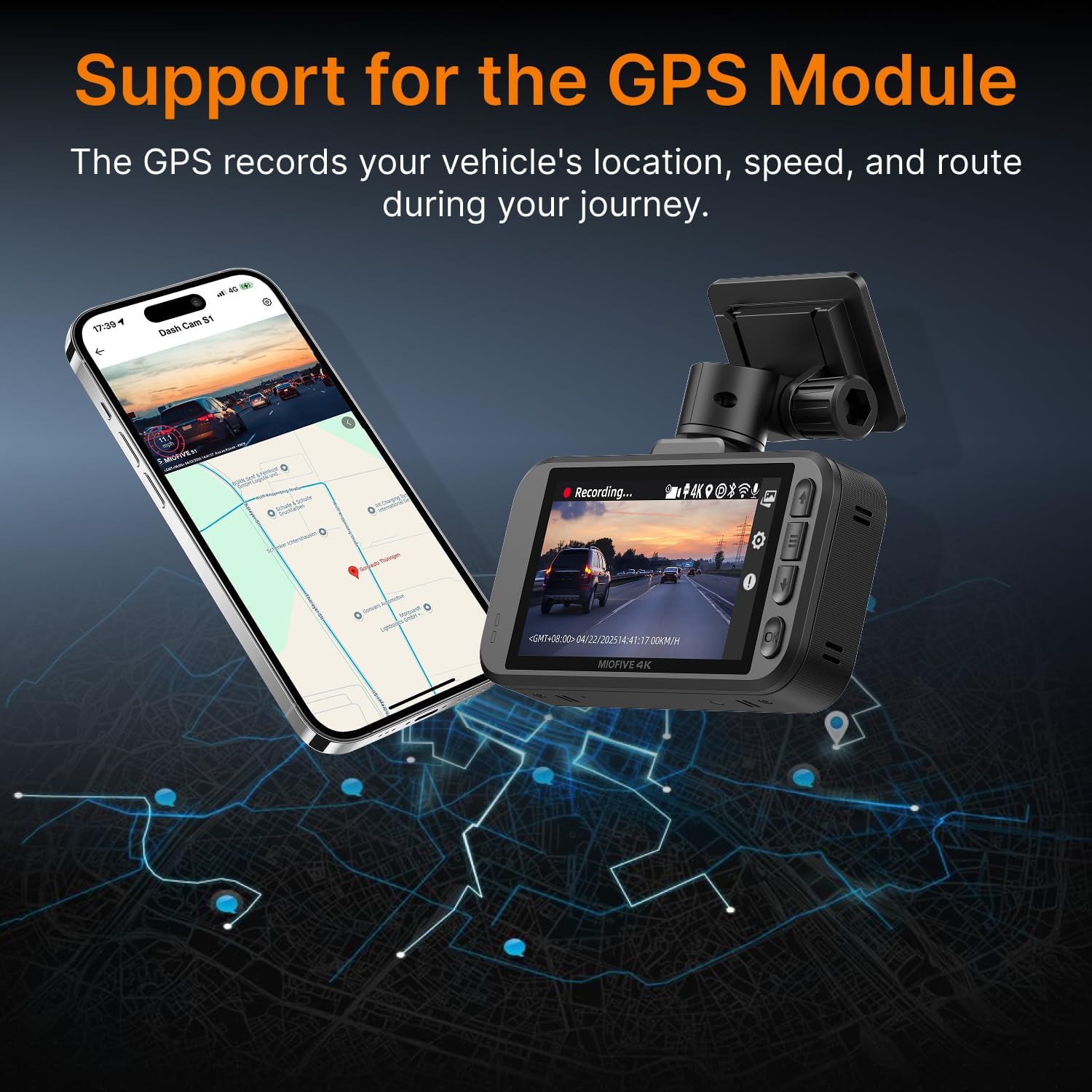 Miofive Dash Cam Front – 4K UHD Dash Camera for Cars, Built-in Bluetooth, 5G Wi-Fi, GPS, 3 IPS Screen, Night Vision, 140° Wide Angle, HDR, 24-Hour Parking Mode, G-Sensor(S1)