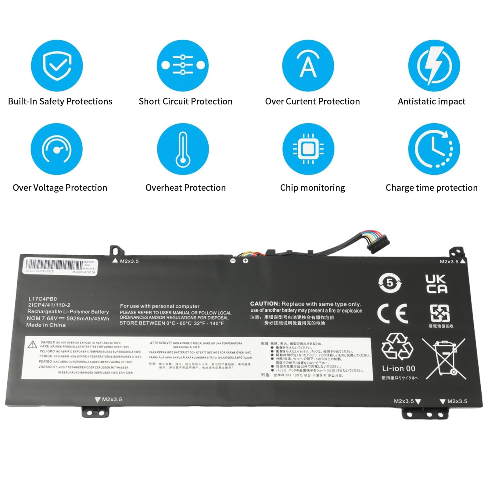 7XINbox L17C4PB0 L17M4PB0 7.68V 45Wh 5928mAh Ersatz Laptop Akku für Lenovo Flex 6-14ARR Flex 6-14IKB IdeaPad 530s Serie 530s-14IKB 530s-15IKB 530s-14ARR Yoga 530-14ARR 530-14IKB L17M4PB2 L17C4PB2