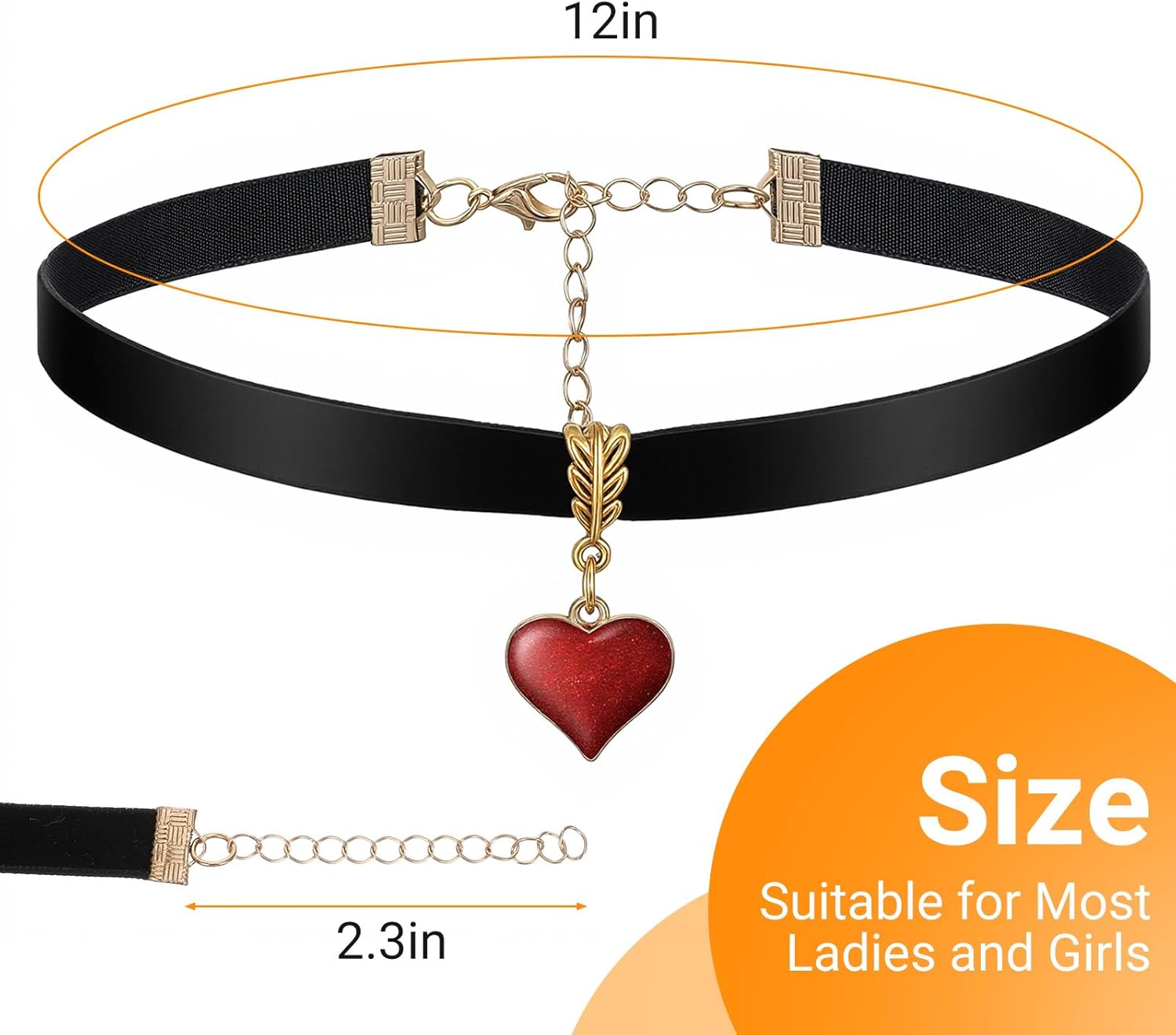 Black Choker Necklaces for Women, Red Heart Necklace Adjustable Soft Collar Chain for Valentines Day Halloween Cosplay Party - Image 2
