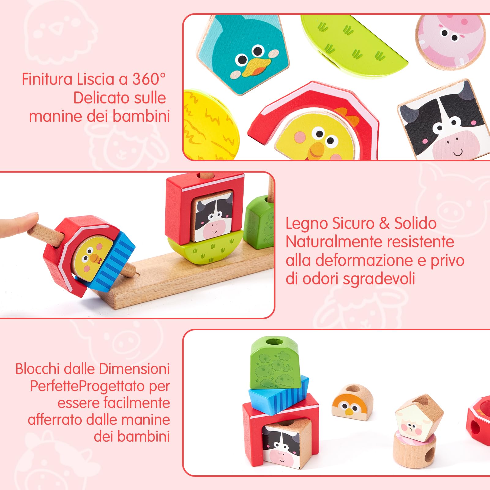 hahaland Giochi Montessori 1 Anno, Fattoria Giochi Legno Bambini da Impilare e Ordinare, Gioco Educativi Interattivo Regalo Bimbo Bimba 1 2 3 Anni