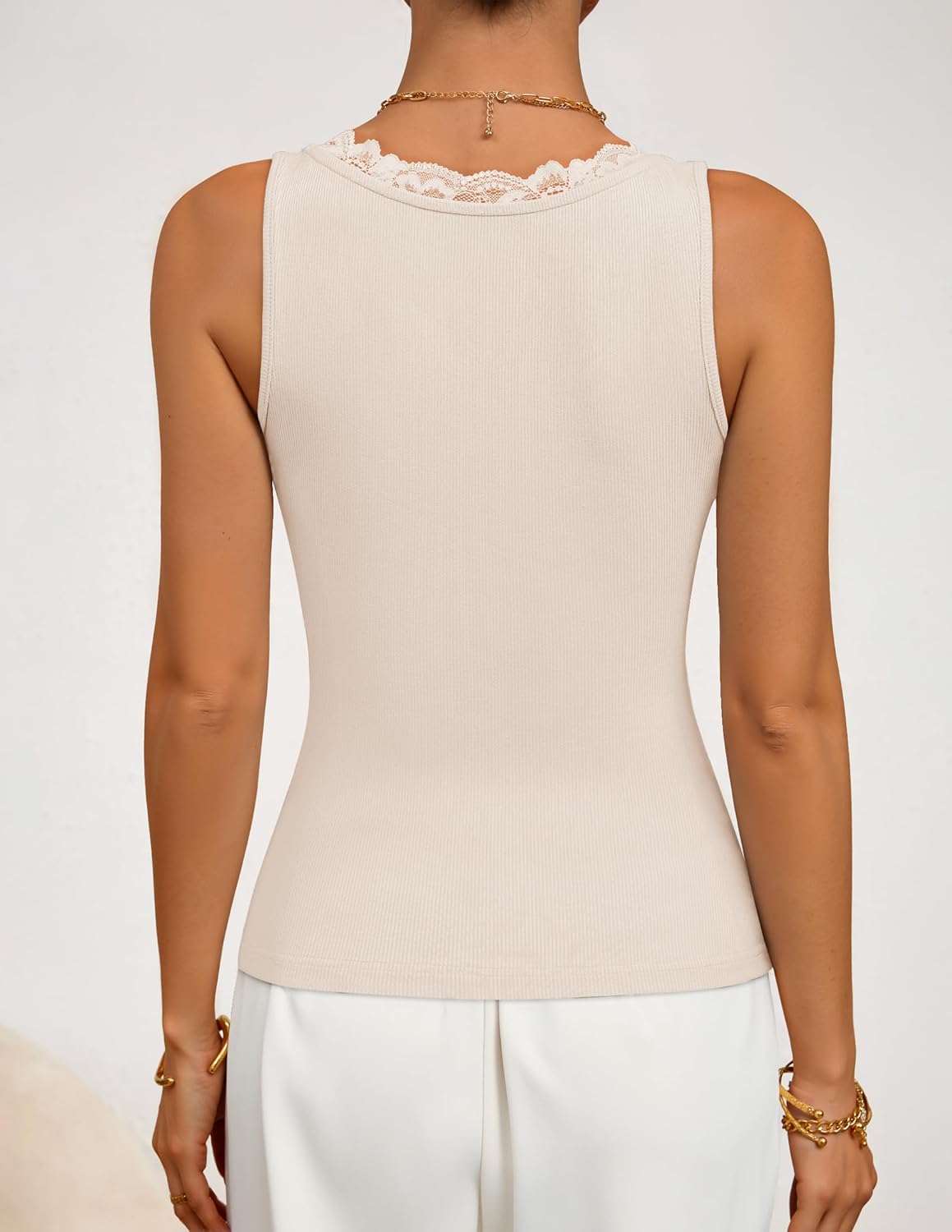 ZESICA Womens 2026 Summer V Neck Tank Tops Spring Sleeveless Lace Trim Ribbed Knit Casual Going Out Cami Shirts - Image 5