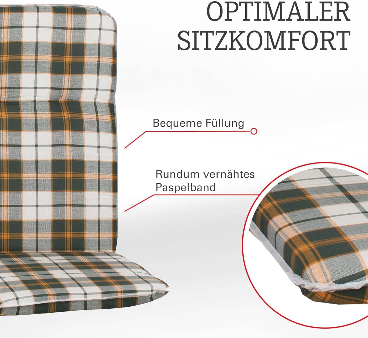 Beo Bali Hochlehner Auflagen 114x47 cm, 4er Set | Waschbare, atmungsaktive Gartenstuhl-Auflagen | UV-beständige Sitz-Auflagen | Made in EU nach Öko-Tex Standard | Pflegeleichte Polster