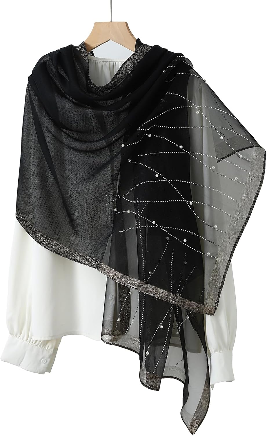 Isurrender Silk Wool Feeling Shiny Scarf Wrap Women Elegant Shawl for Evening Dresses Scarf Flower silk Pashmina Shawl - Image 3