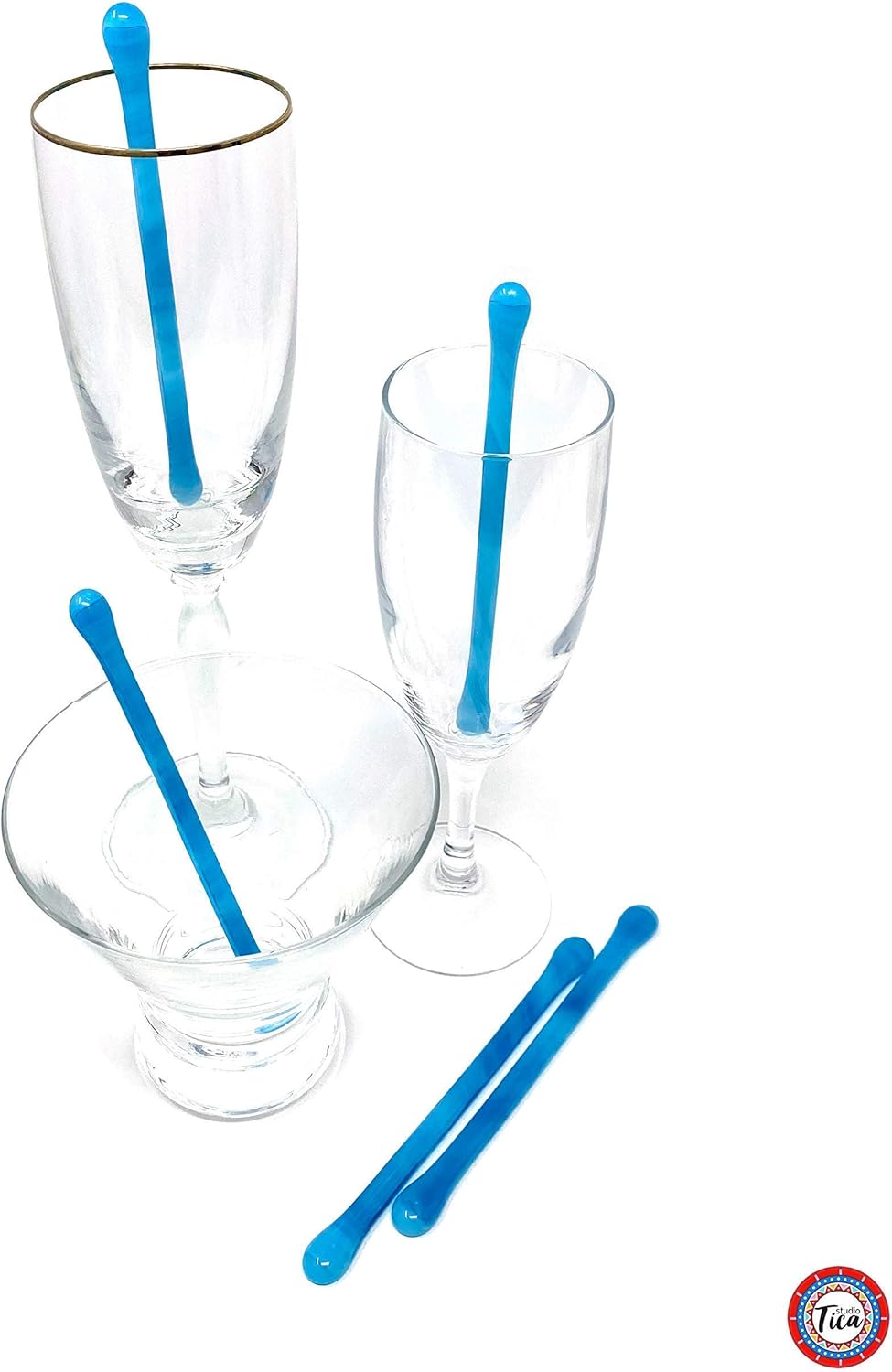 Handmade Glass Swizzle Sticks: Celestial River (Paradise Collection) - Cocktail Coffee Pitcher Stirrers - 5.50 inches - Set of 5 with Gift Box by studioTica