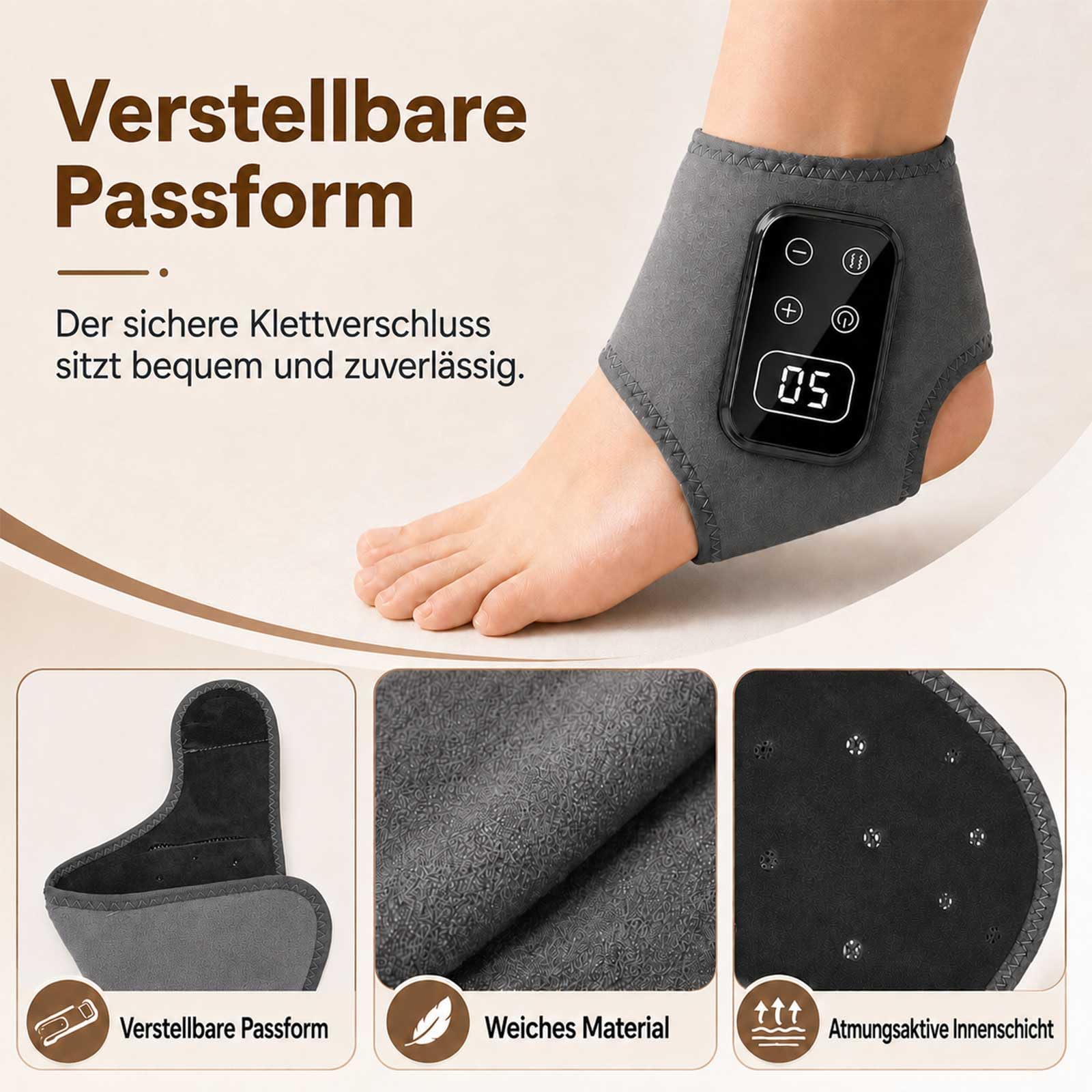 3-in-1 Fussmassagegerät mit Wärme, Kabellos Fußmassagegerät für Schmerzlinderung & Durchblutung, 5 Vibrationsmodi & 5 Heizstufen, USB-C Wiederaufladbares, Ideal für Zuhause, Büro und Sportler, 2 Stück
