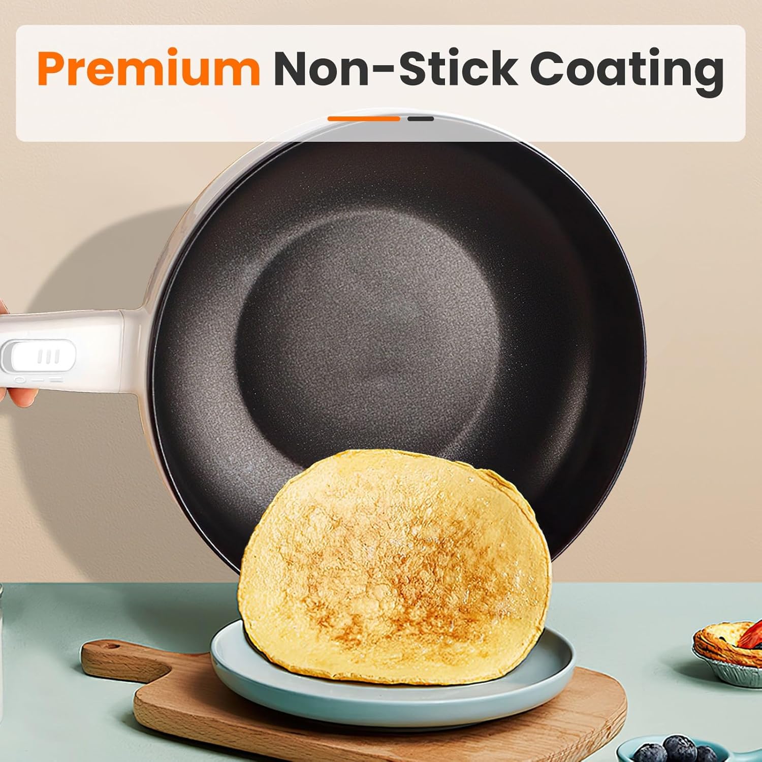 Electric Hot Pot, Portable Non-Stick Frying Pan & Steamer, Rapid Noodles Cooker with Durable Long Handle & Steamer Spatula, Dual Power Control, Overheat Dry-Boil Protection