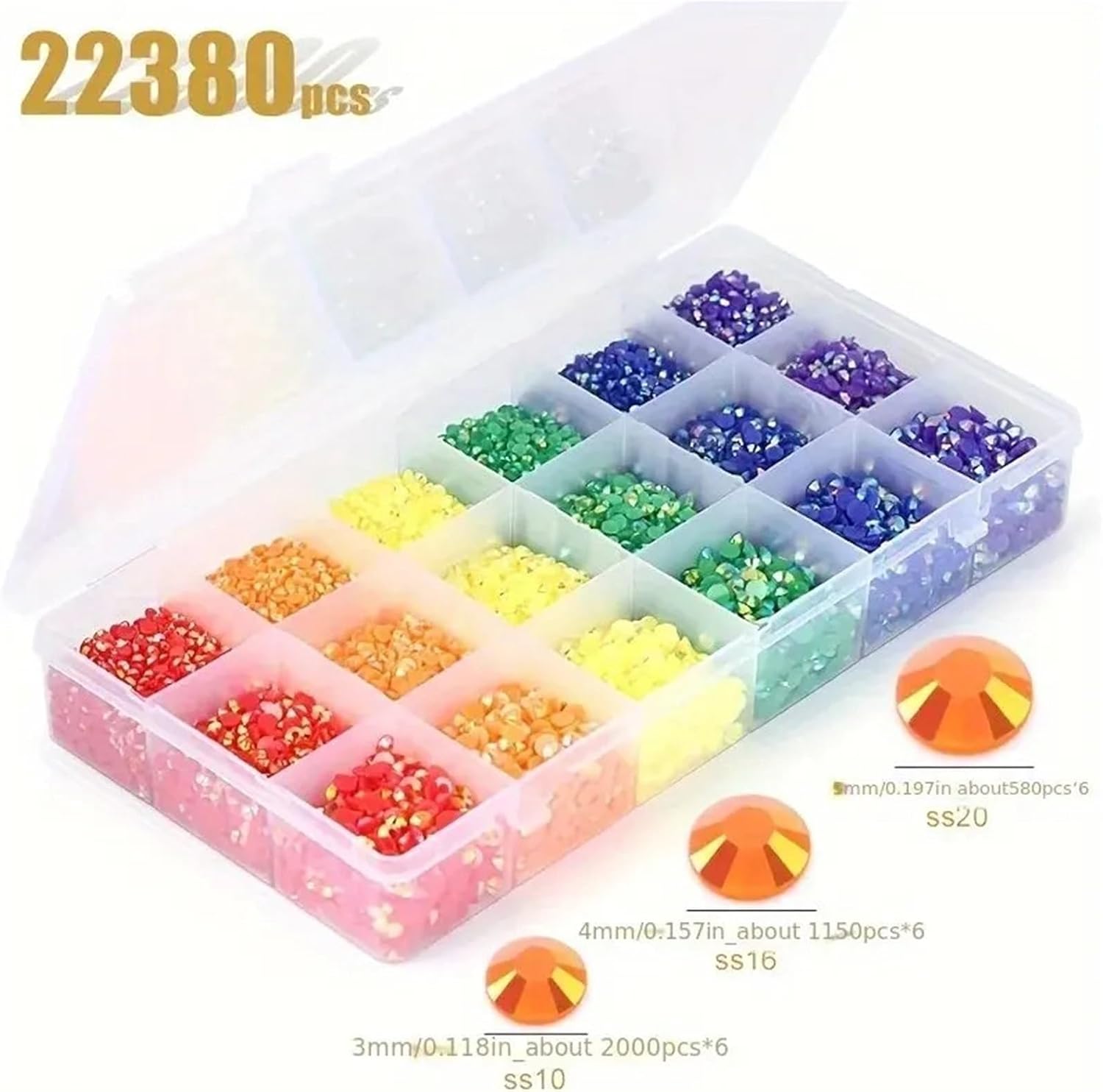 Rhinestones for Bedazzling 2Box 18 Grid Resin Rhinestones Set 3/4/5mm Jelly AB Stones for Nail Art Garment Craft