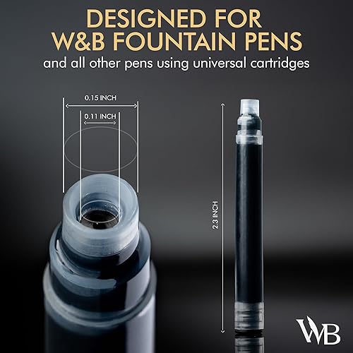 Miniatura 3 de Wordsworth & Black Paquete de 24 repuestos de tinta para pluma estilográfica, juego de 24 cartuchos de tinta azules, tamaño estándar internacional,