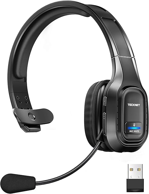 TECKNET Trucker Bluetooth Headset with Microphone Noise Cancelling, Wireless On-Ear Headphones with Mic Comfort Hands-Free Headset, Work Headset for Trucker Drivers Computer Office Call Center Skype