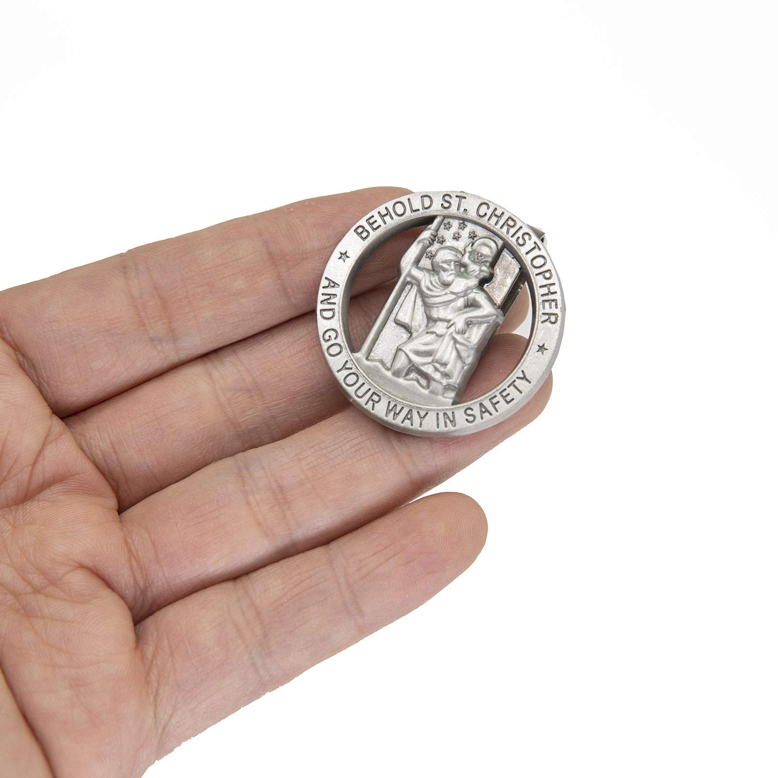 St Christopher Medal Car Saint Christopher Visor Clip Auto Visor Accessories Bless Driving Safety Gift for Parent Family — view 4