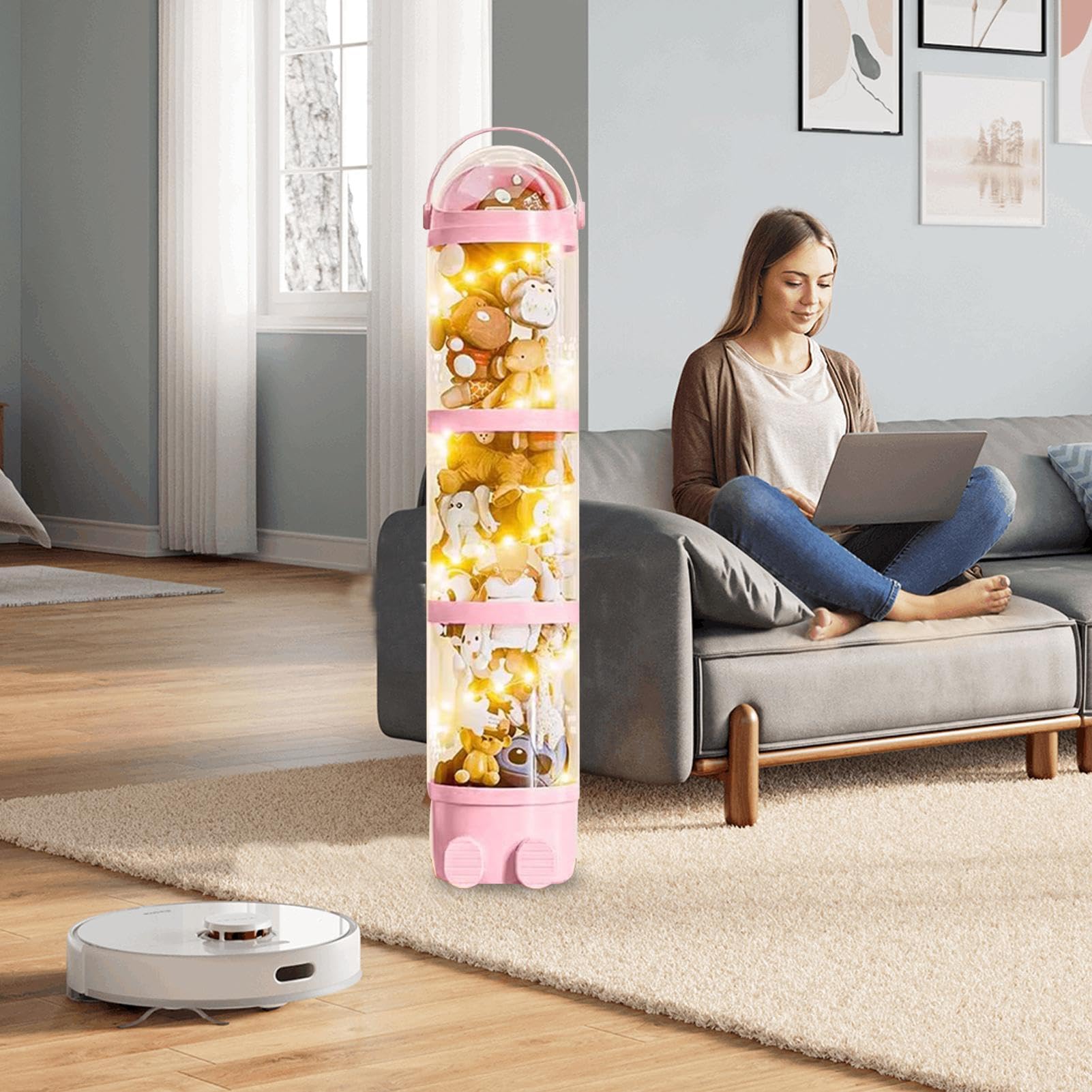 CAKEEYUM Tube De Stockage D'animaux En Peluche 51x11 Pouces Rangement De Jouets Pet Transparent Zoo Animal En Peluche Rangement Avec Couvercle Et