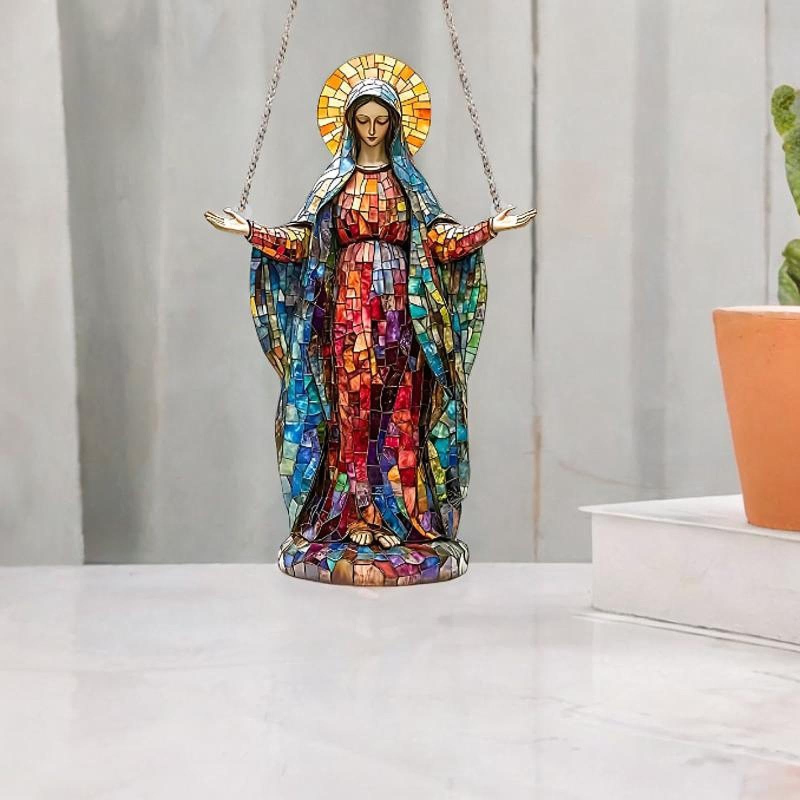 Holy Mother Mary Sun Catchers Holy Mary Stained Window Hanger for Study Room|Home Decoration Items for Living Room Durable Home Garden Tool Kit for Soil Cultivator-image-22